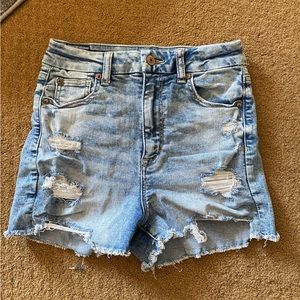 American Eagle super high rise shortie light blue acid denim shorts Size 4
